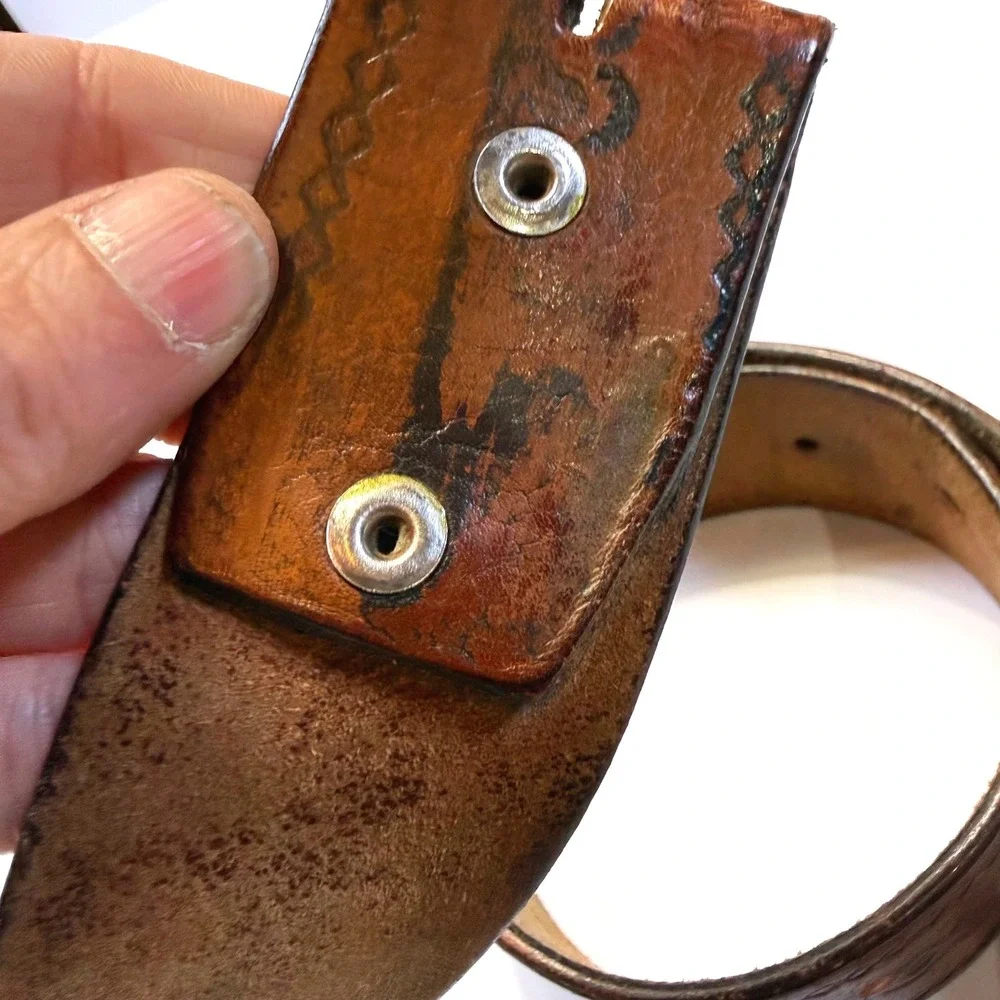 Vintage Brown Hand Tooled Leather Belt Strap Western Southwestern 1.5 Inch Sz 34
